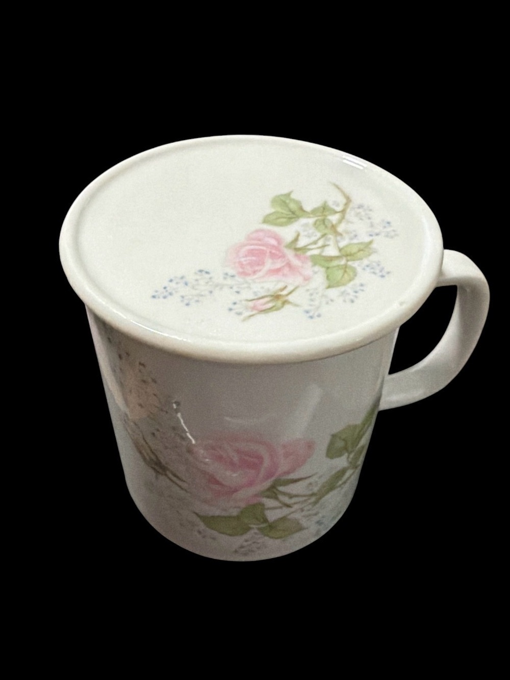 Vintage Japanese Porcelain Coffee Mug Tea Cup with Lid/Coaster Pink Floral